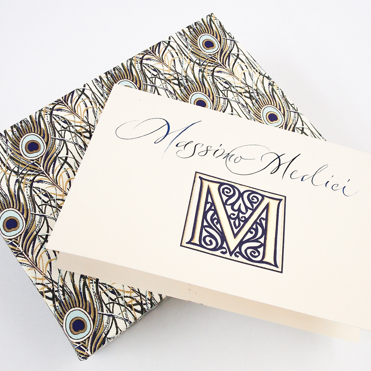 stationery-peacock-feathers-cotton-cards-gold